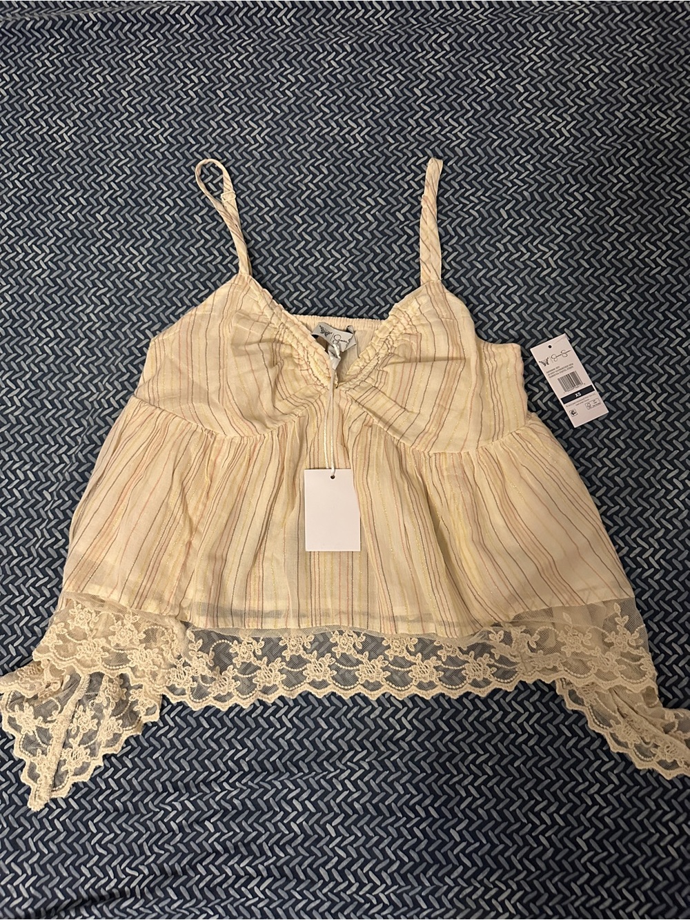 Jessica Simpson Cream Striped Lace-Trim Cami